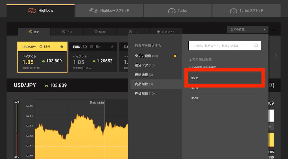 ハイローオーストラリアでGOLD取引をする方法2